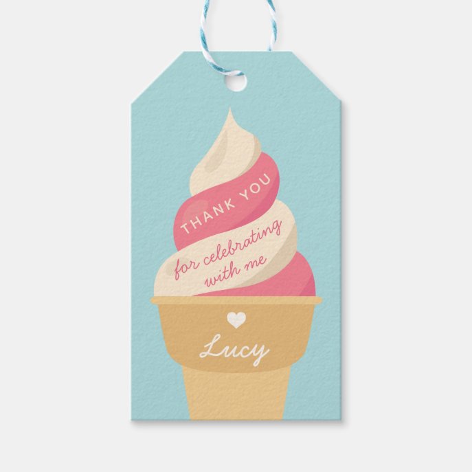 Ice Cream Swirl Kids Birthday Thank You Favor                    Gift Tags