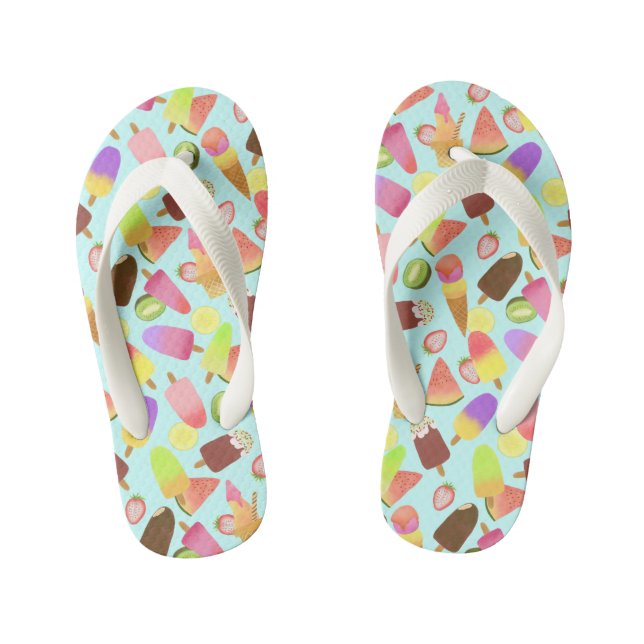 Ice Cream Teal. Kid's Flip Flops (Footbed)