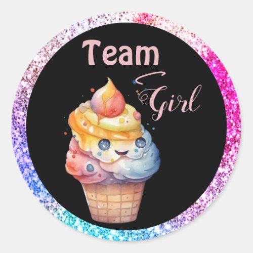 Ice Cream Team Girl Gender Reveal Party  Classic Round Sticker