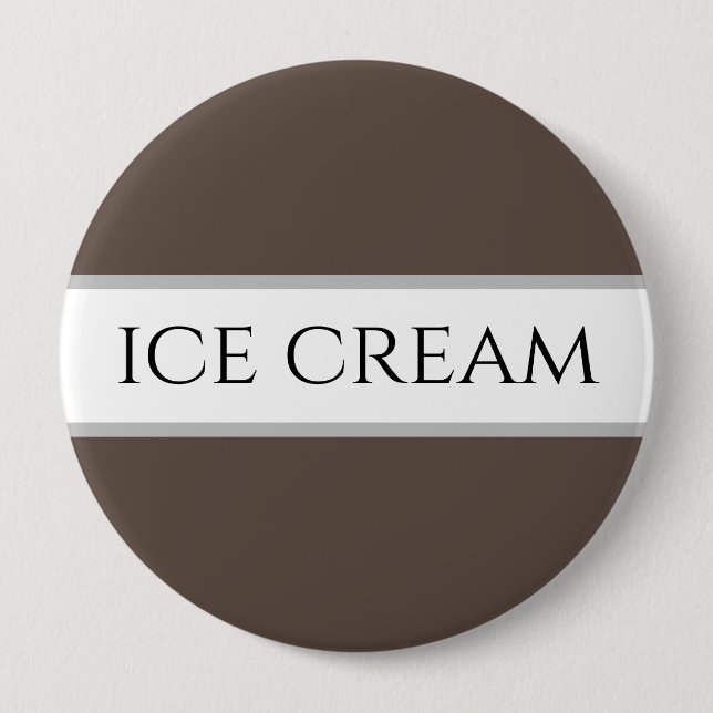 ICE CREAM Text Fun Chocolate Brown White Stripes Button (Front)