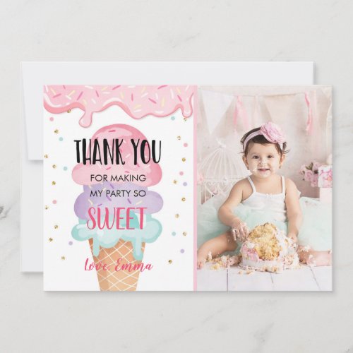 Ice Cream Thank You Heres the Scoop Pink Confetti Invitation