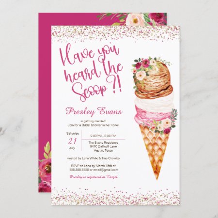 Ice Cream "the Scoop" Watercolor Bridal Shower Invitation