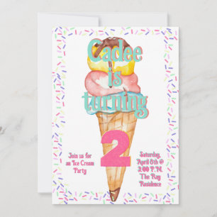 Ice Cream Theme Birthday, Editable Invitation