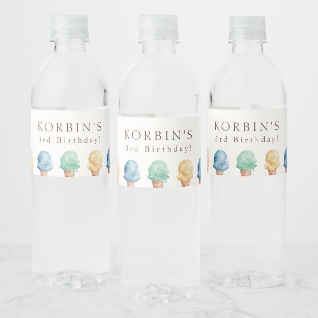 Ice Cream Theme Birthday Party Water Bottle Label (Bottles)