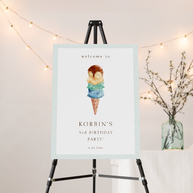 Ice Cream Theme Birthday Welcome Foam Board (In Situ (Stand))