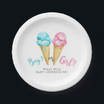 Ice Cream Theme Gender Reveal Party Paper Plates<br><div class="desc">Gender reveal party paper plate featuring watercolor illustration of pink and blue ice creams with texts on the top that says "Boy or Girl."</div>