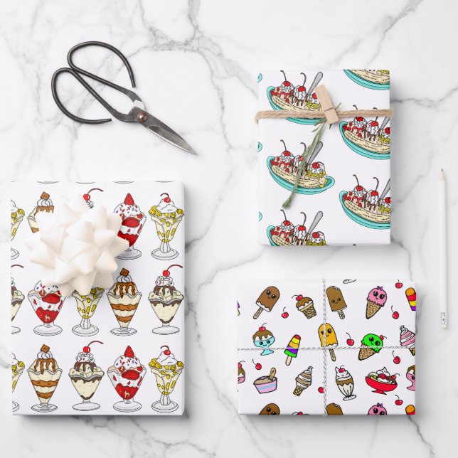 Ice Cream Themed Birthday  Wrapping Paper Sheets (Front)
