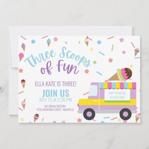 Ice Cream Third Birthday Girl Boy 3rd Party Invitation