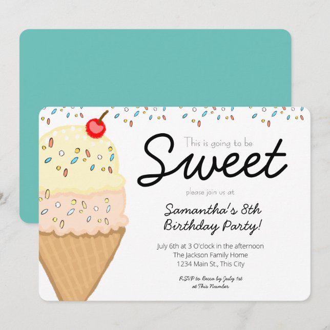 Ice Cream This is Going to Be Sweet Birthday Party Invitation (Front/Back)