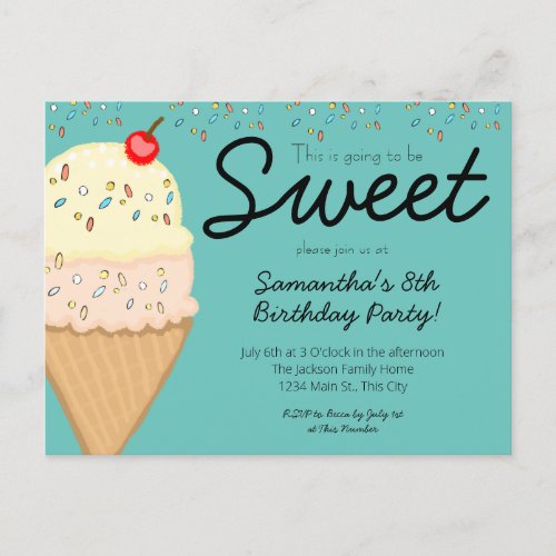 Ice Cream This is Going to Be Sweet Birthday Party Invitation Postcard