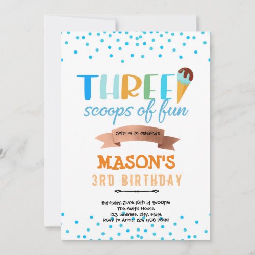 Ice cream three scoops party invitation