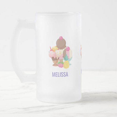 Ice Cream Trio Neopolitan Flavor Frosted Glass Beer Mug