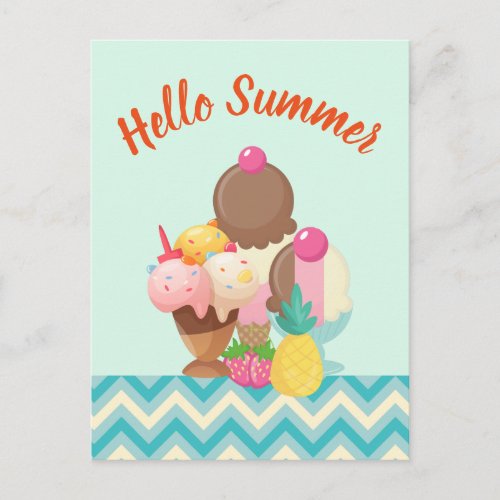 Ice Cream Trio Neopolitan Flavor Hello Summer Postcard