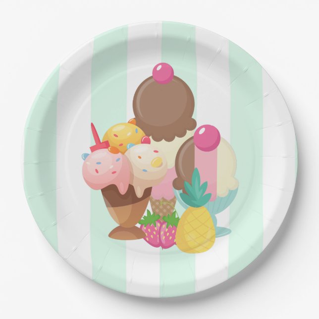 Ice Cream Trio Neopolitan Flavor Paper Plates (Front)