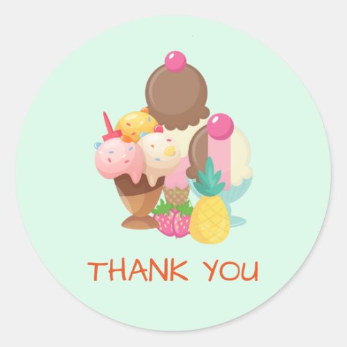 Ice Cream Trio Neopolitan Flavor Thank You Classic Round Sticker