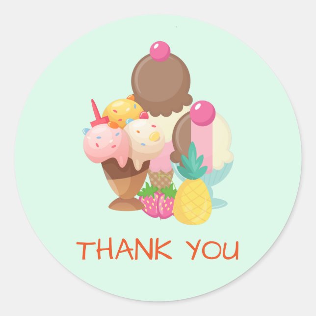 Ice Cream Trio Neopolitan Flavor Thank You Classic Round Sticker (Front)