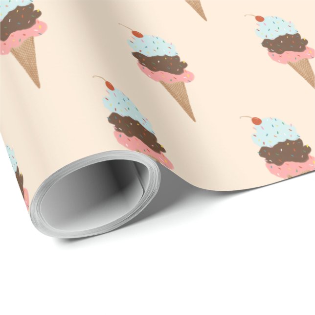 Ice cream triple scoop pink pattern gift wrap (Roll Corner)