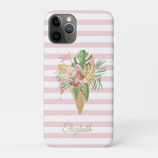  Ice cream,Tropical Leaves Fruit,Pink Stripes    iPhone 11 Pro Case