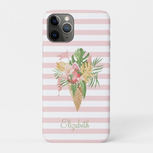  Ice creamTropical Leaves FruitPink Stripes    iPhone 11 Pro Case