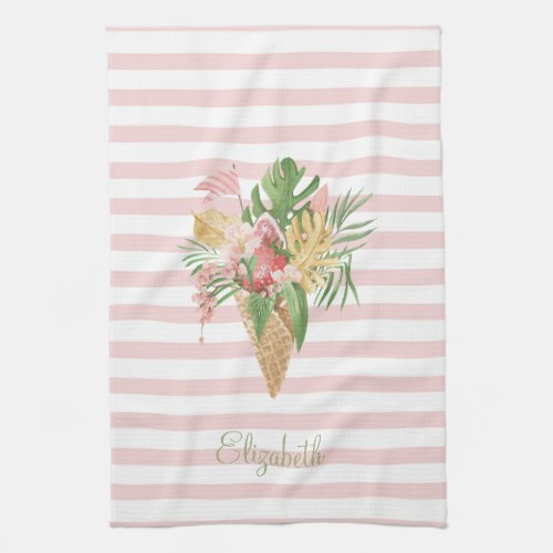  Ice creamTropical Leaves FruitPink Stripes  Kitchen Towel