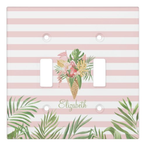  Ice creamTropical Leaves FruitPink Stripes   Light Switch Cover