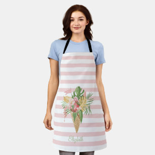 Ice cream,Tropical Leaves Fruit,Pink Stripes   St Apron