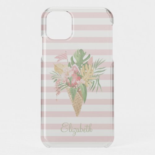  Ice creamTropical Leaves FruitPink Stripes     iPhone 11 Case