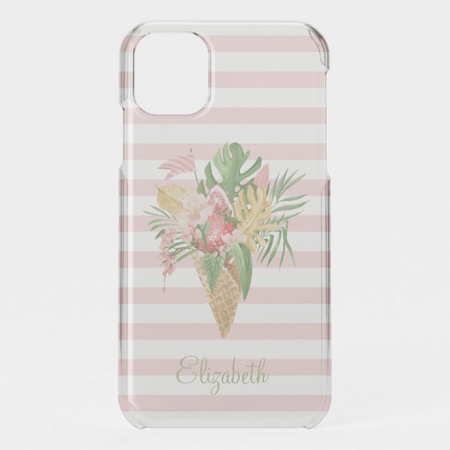  Ice cream,Tropical Leaves Fruit,Pink Stripes     Uncommon iPhone Case (Back)