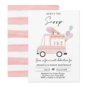 Ice Cream Truck 1st Birthday Invite Pink Scoop