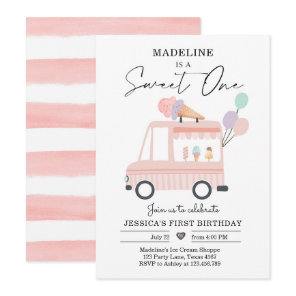 Ice Cream Truck 1st Birthday Invite Pink Sweet One