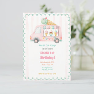 Ice Cream Truck 1st Birthday Party Invitation
