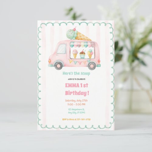 Ice Cream Truck 1st Birthday Party Invitation
