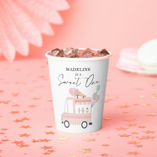 Ice Cream Truck 1st Birthday Party Pink Sweet One Paper Cups