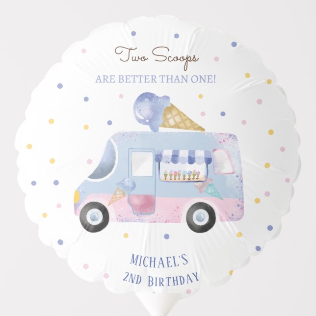 Ice cream truck 2 scoops second birthday balloon (Front)