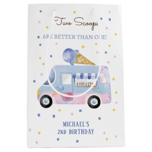 Ice cream truck 2 scoops second birthday medium gift bag