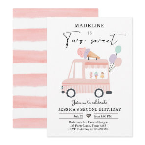 Ice Cream Truck 2nd Birthday Invite Pink Two Sweet