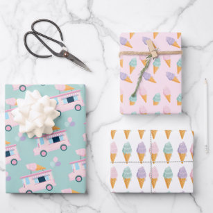 Birthday Gift Wrapping Paper Rolls with Ice Cream Print for Gift