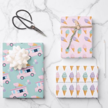 Ice Cream Truck And Cones Birthday Party Wrapping Paper Sheets by McBooboo at Zazzle