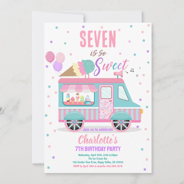 Ice Cream Truck Any Age Sweet Birthday Party Invitation (Front)
