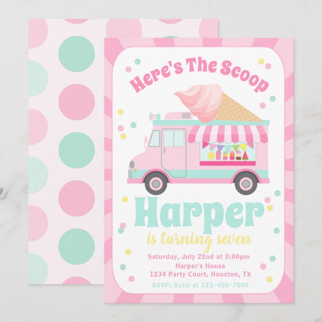 Ice Cream Truck Birthday Invitation (Front/Back)
