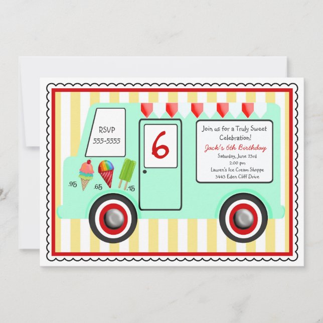 Ice Cream Truck Birthday Invitation (Front)