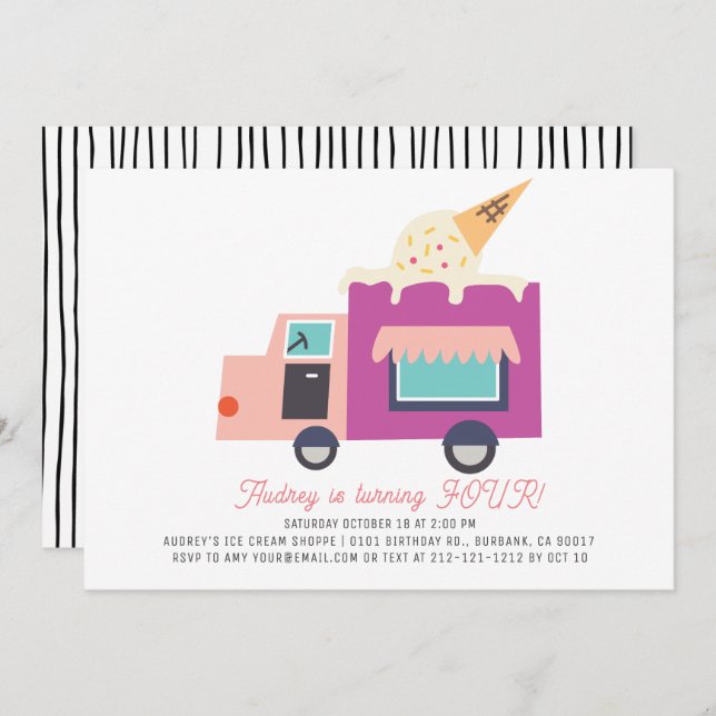 Ice Cream Truck  Birthday Invitation (Front/Back)