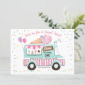 Ice Cream Truck Birthday Invitation Girl Pink (Standing Front)