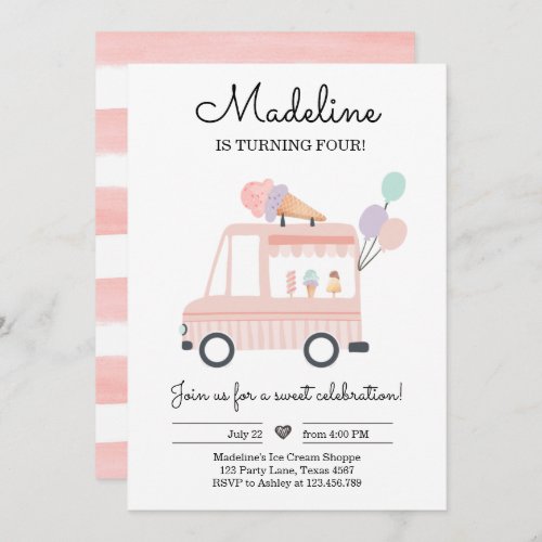 Ice Cream Truck birthday Invite Ice Pink Scoop 