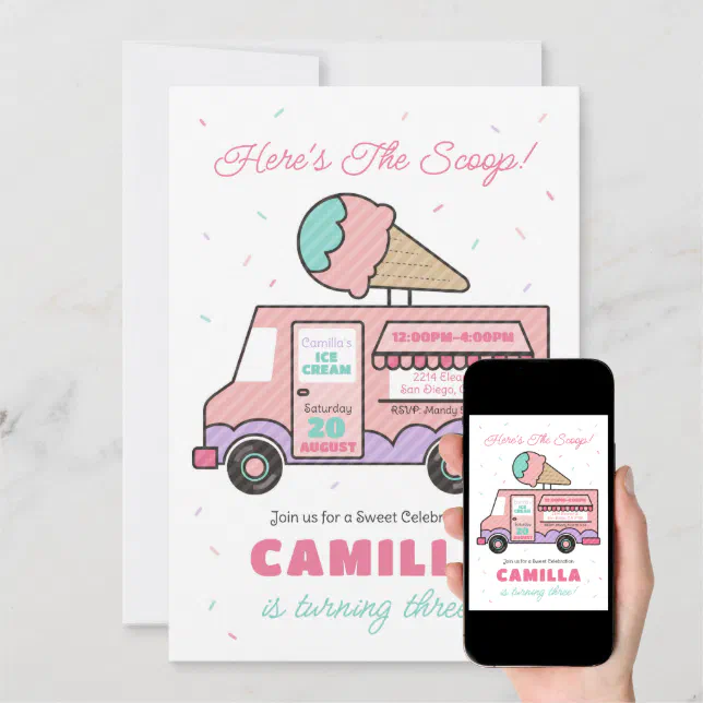 Ice Cream Truck Birthday Party Event Invitation Zazzle