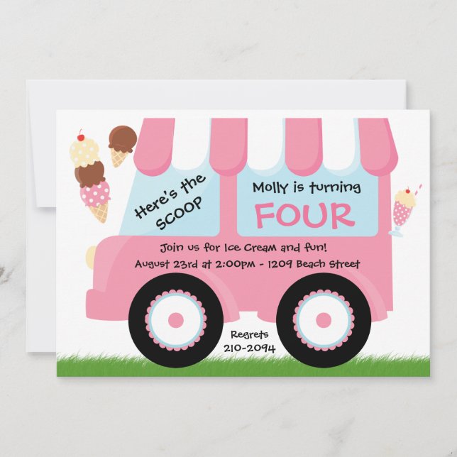 Ice Cream Truck Birthday Party Invitation (Front)