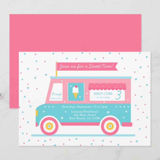 Ice Cream Truck Birthday Party Invitation (Front/Back)