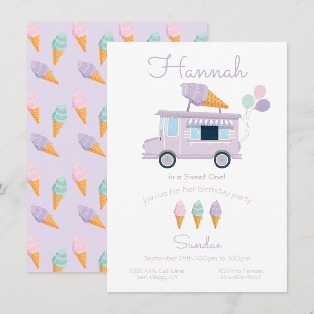 Ice Cream Truck Birthday Party Invitation (Front/Back)