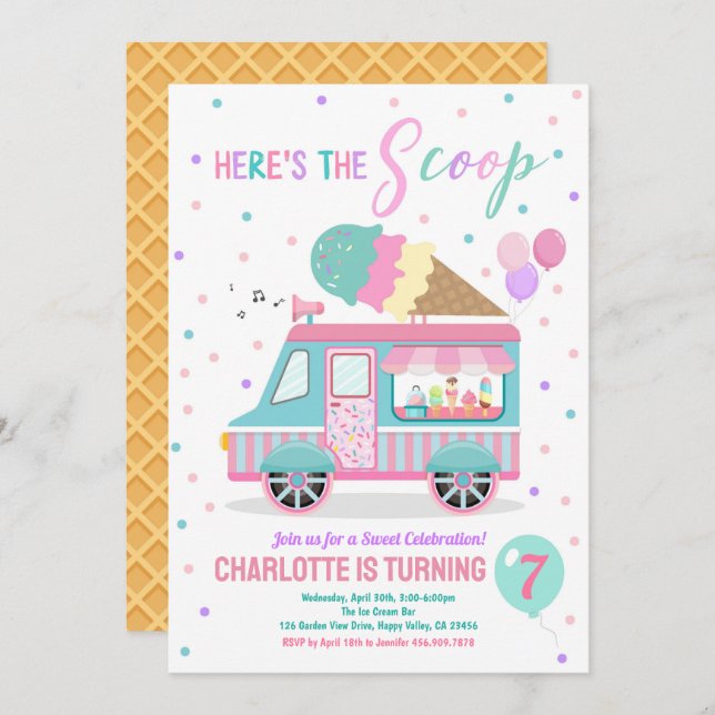 Ice Cream Truck Birthday Party Invitation Any Age (Front/Back)