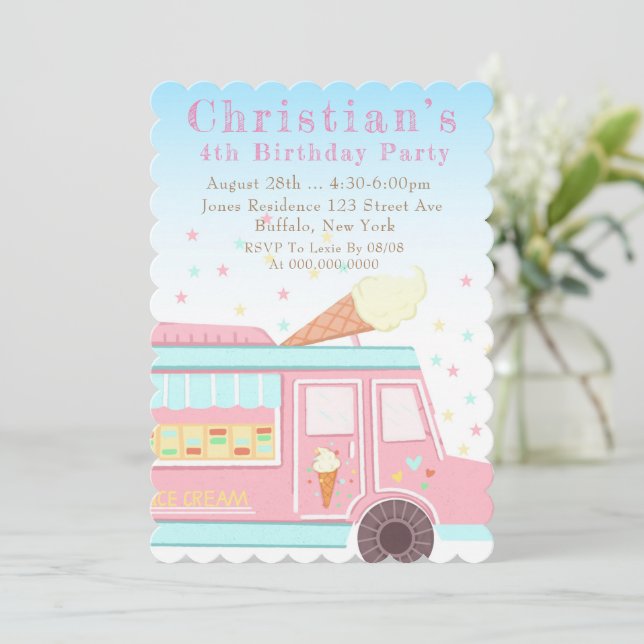 Ice Cream Truck Birthday Party Invitations  (Standing Front)